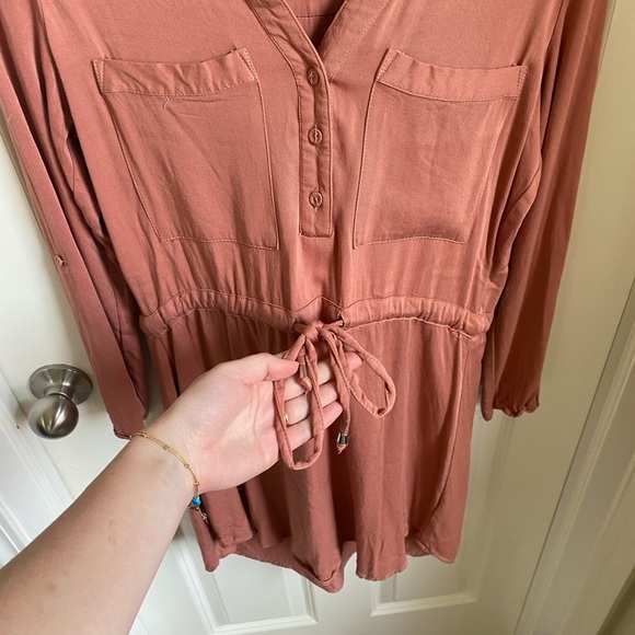 Francesca’s Blue Rain Pink Long-sleeve Drawstring Dress - Picture 6 of 6